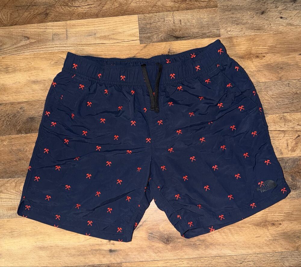 The north face men’s navy & red swimming trunks